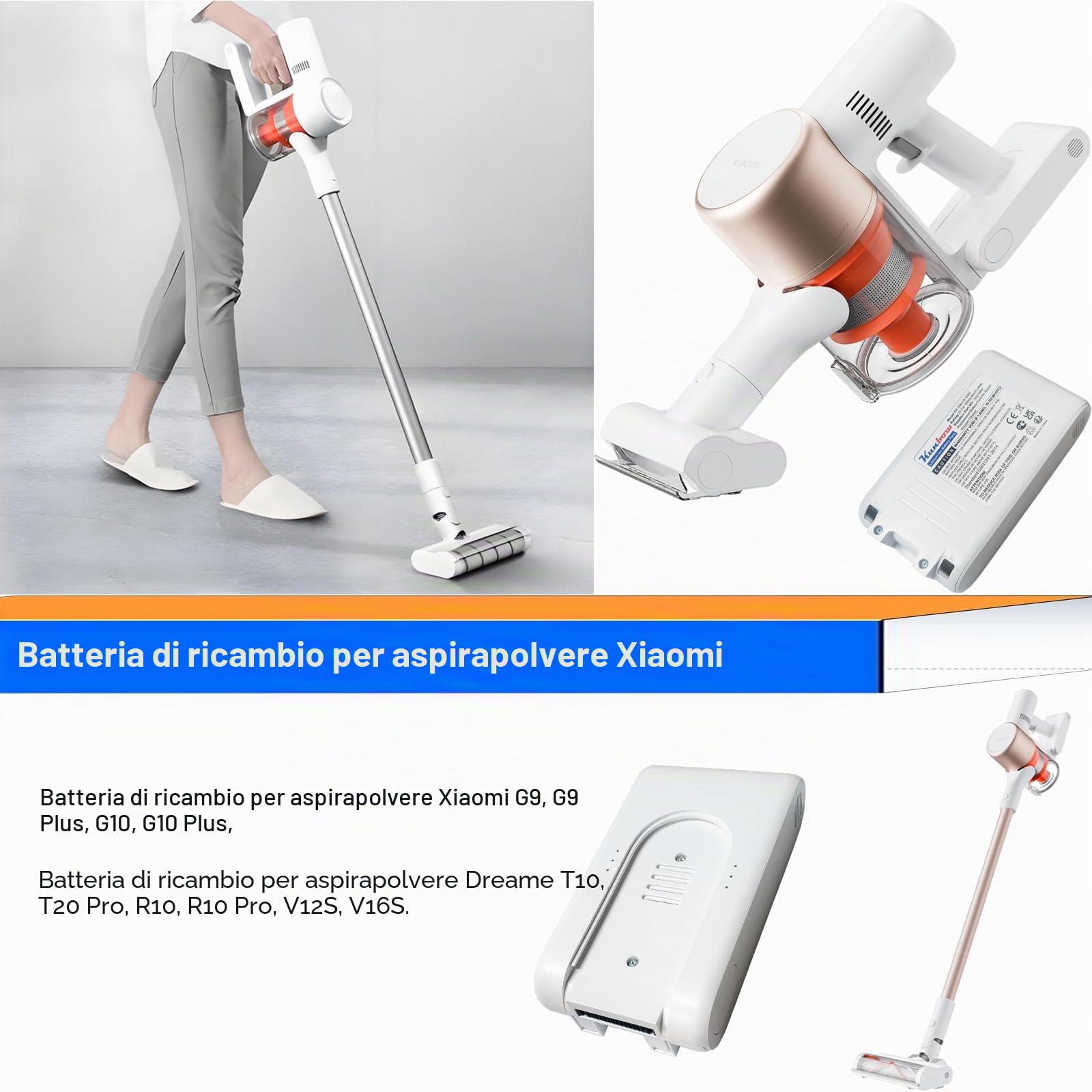 Batteria di ricambio da 3000 mAh per aspirapolvere Xiaomi G9, G9 Plus, G10, G10 Plus, batteria per aspirapolvere Dreame T10, T20, T20 Pro, R10, R10 Pro, V12S, V16S (25,2 V/75,6 Wh)