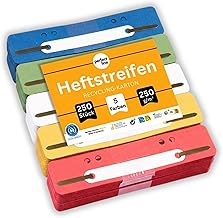 perfect line - 250 Cardboard Filing Strips Made of Recycled Cardboard, 5 Colours, Filing Strips - Made in Germany, Blue Angel Certified Staple Tabs