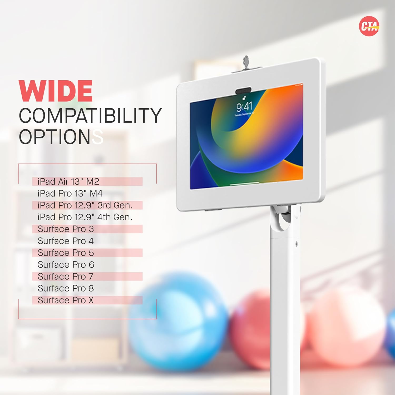 Healthcare Grade Floor Stand with Quick Release Enclosure & Ergonomic Hospitality Features – Tilting, Mobile, & Secure Tablet Enclosure (PAD-MSADFS)