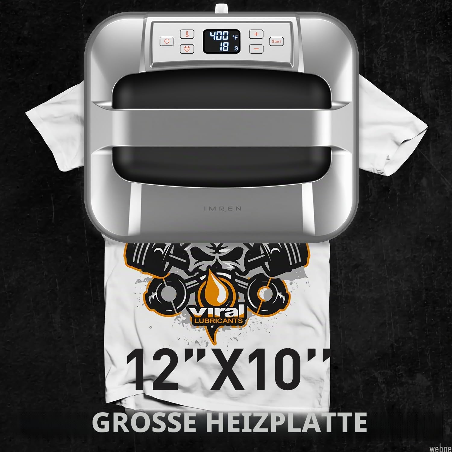 IMREN Transferpresse Plotter, 30.4 x 25.4 cm Tragbare Heizpresse Maschine für T-Shirt Druckmaschine, Kapuzenpullis, mit Heizpresse Pad für Sublimation, Vinyl, DIY, Wärmeübertragung Projekt (Schwarz)