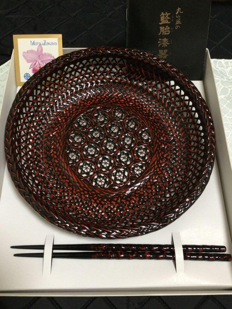 九藍の藍胎漆器 スカシ鉢 六目編 お箸付き