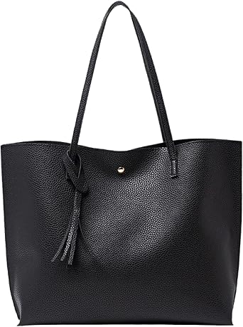 AYNKH Black Tote Bag, with Large Capacity, Ladies Handbag Tote Bag Soft PU Leather, for Women Reusable Shoulder Bag Handbags for Picnic Holiday Shopping Travel Gym