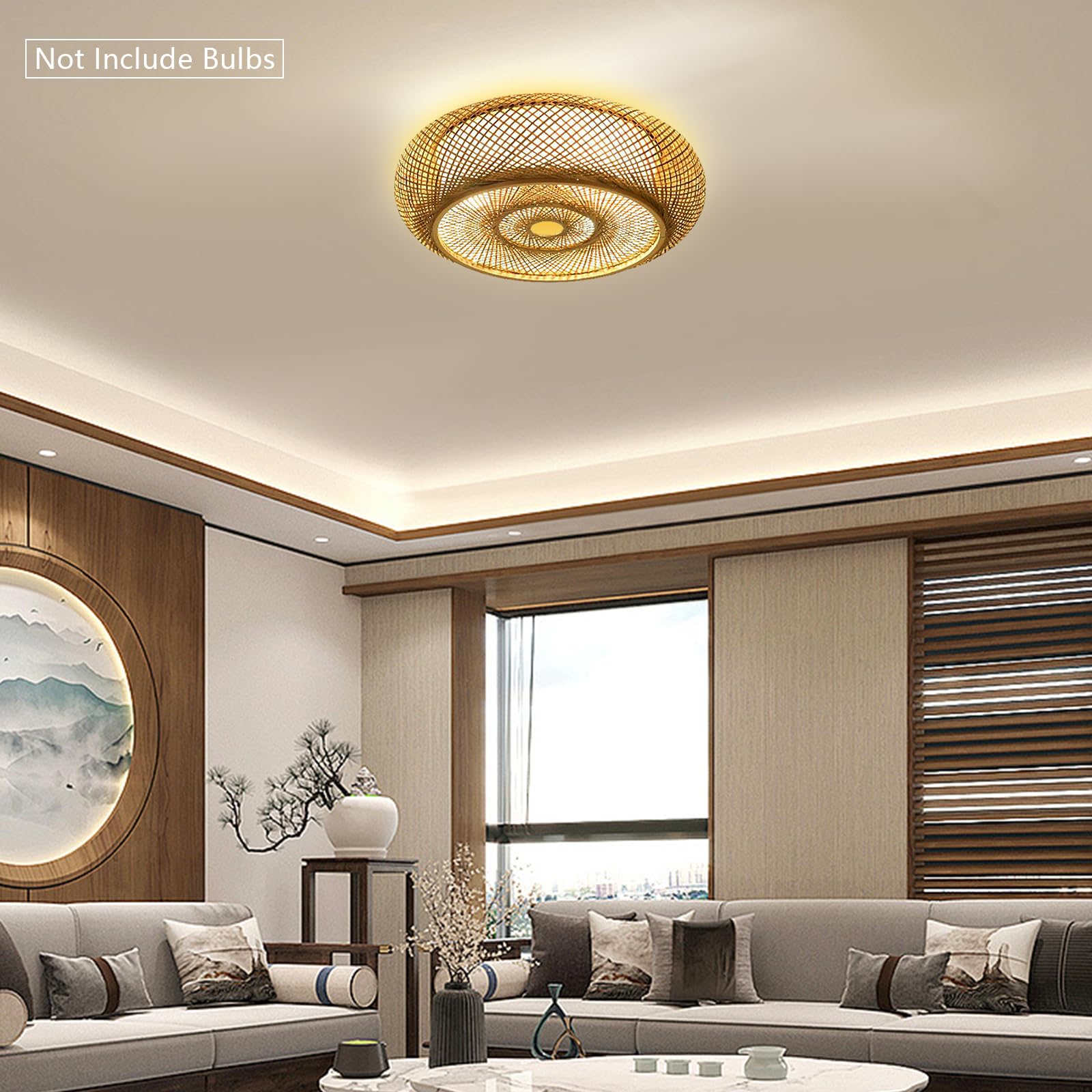 Decken Leuchte, Ceiling Light, Bambus LED Deckenleuchte Dimmbar Flach Wohnzimmer  Lampe Rustikal Pendelleuchte Handgewebt (40cm) : Amazon.de: Beleuchtung