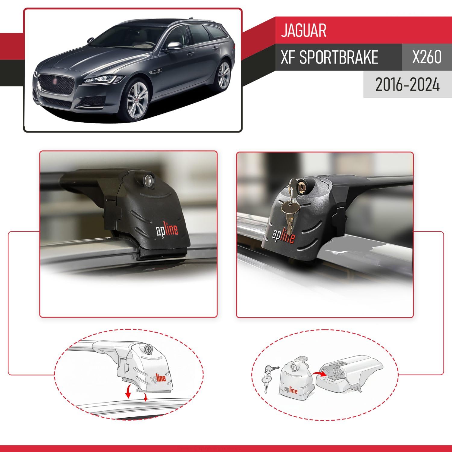 Kompatybilny z Jaguar XF Sportbrake (X260) 2016-2024 ACE-2 Model Aluminiowe poprzeczki dachowe Czarny 2 szt.