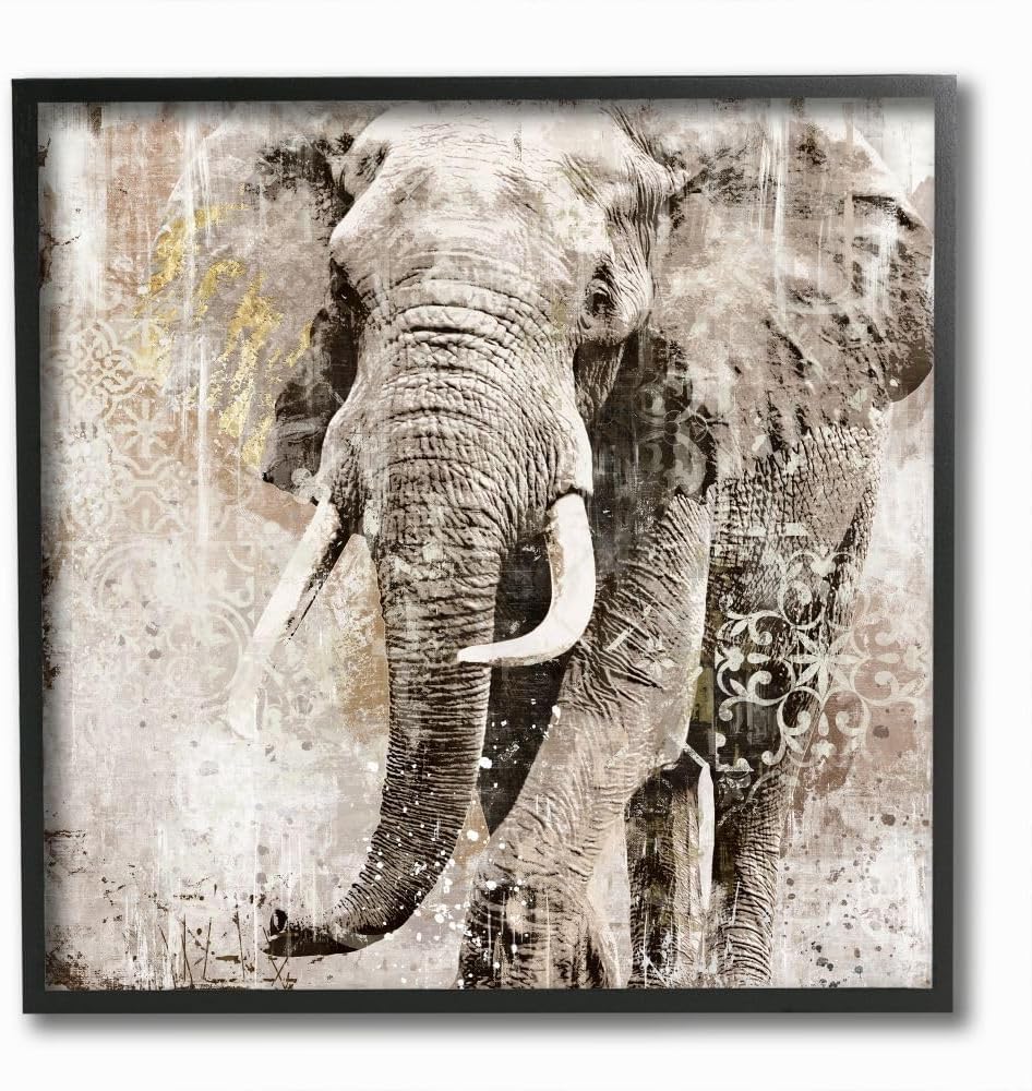 Elephant Gold Neutral Animal Textured Photograph Black Framed Wall Art, 12 x 12, Design by Artist Main Line Studio