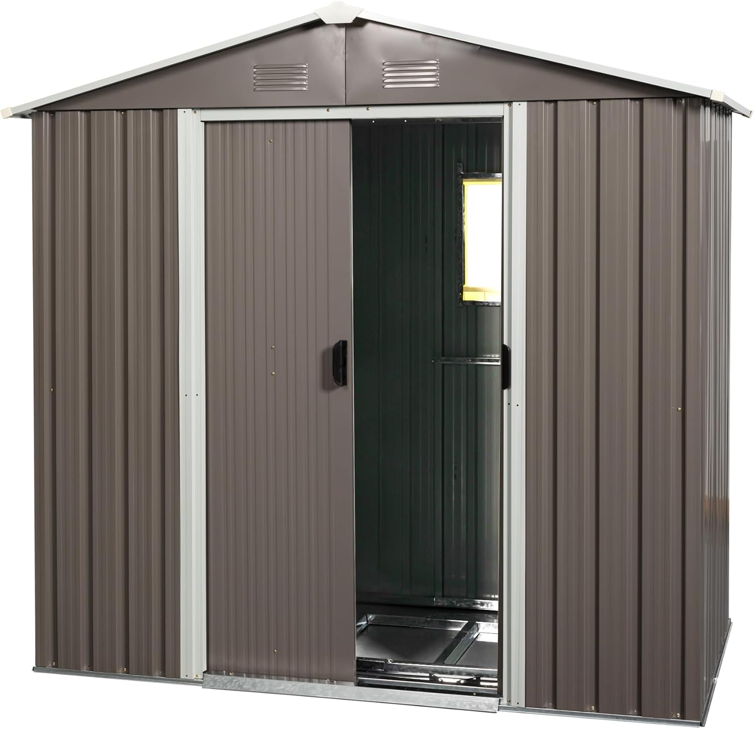 8ft x 4ft Outdoor Metal Storage Shed with Window and Metal Foundation, Galvanized Steel, Sliding Doors, Punched Vents, Padlock Included, Easy Assembly, Gray