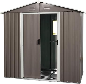Vertical Storage Shed Corrosion Weather Resistant Metal Garden House with Lockable Doors Air Vents for Backyard Garden Patio Lawn Grey One Size