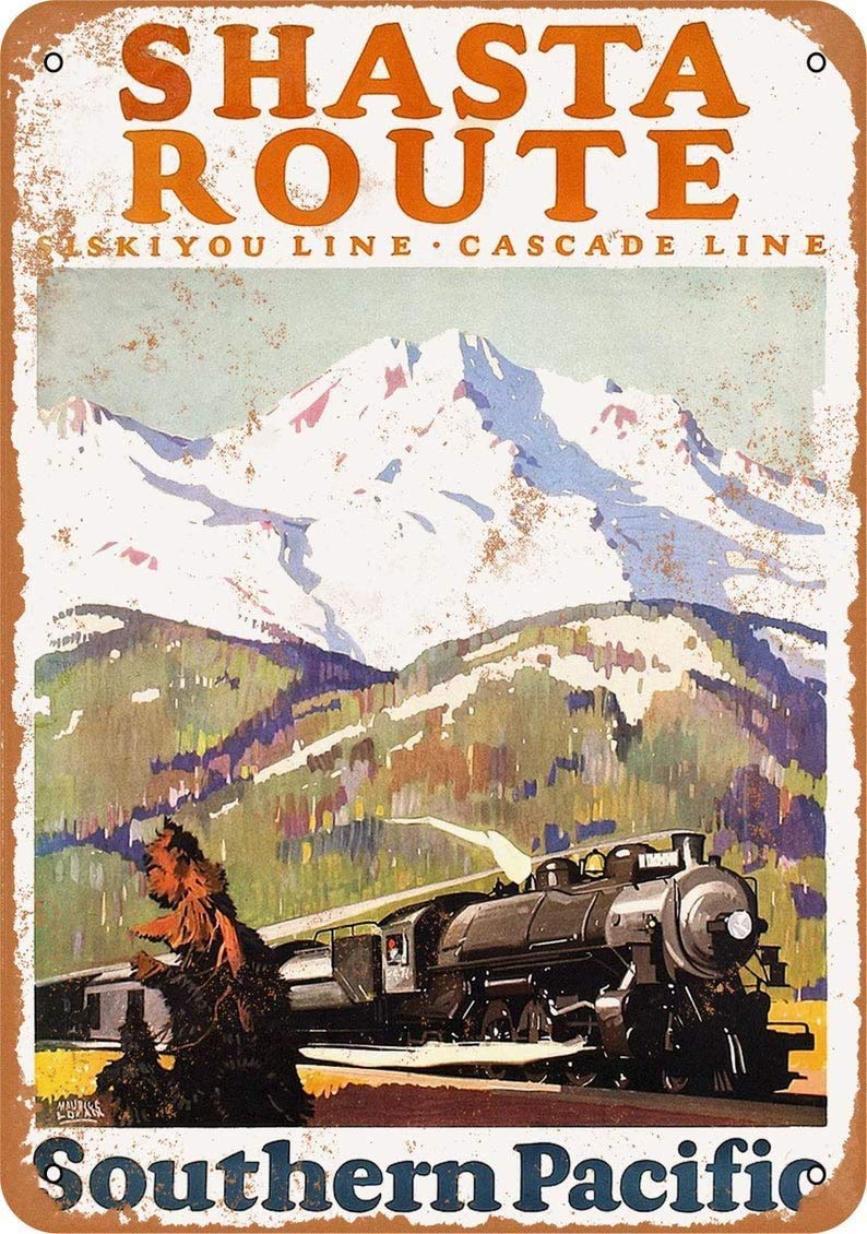 1927 Southern Pacific Railroad Shasta Route Siskiyou and Cascade Lines Metal Tin Sign Retro Vintage Sign for Home and Bar Wall Decor 20x30cm