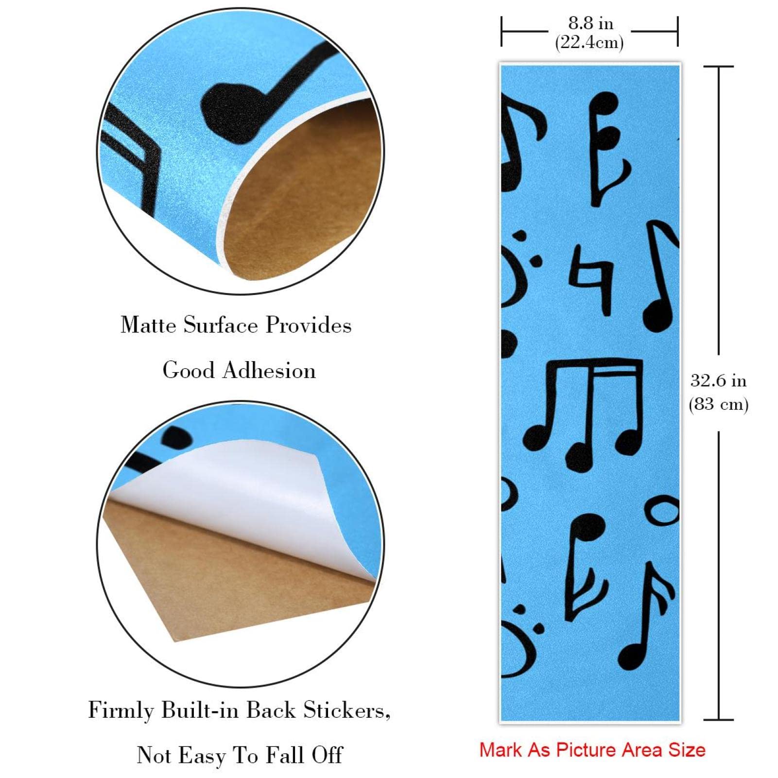 Lot de 2 feuilles de papier abrasif motif notes de musique pour planche à roulettes, planche de longboard, scooter, papier de verre