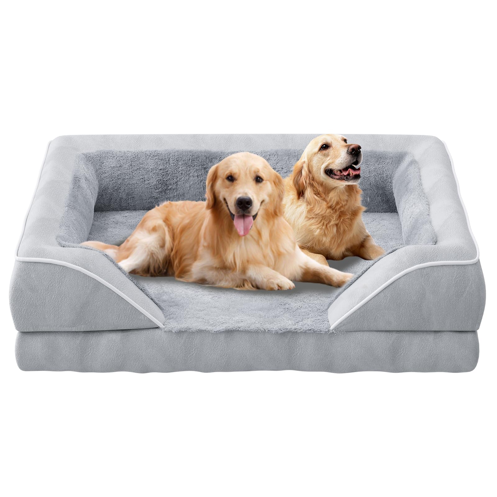 Simple Trending Orthopedic Dog Beds for Extra Large Dogs, XL Waterproof Memory Foam Pet Bed with Sides, Non-Slip and Egg-Crate Foam Big Dog Couch Bed with Washable Removable Cover, Grey
