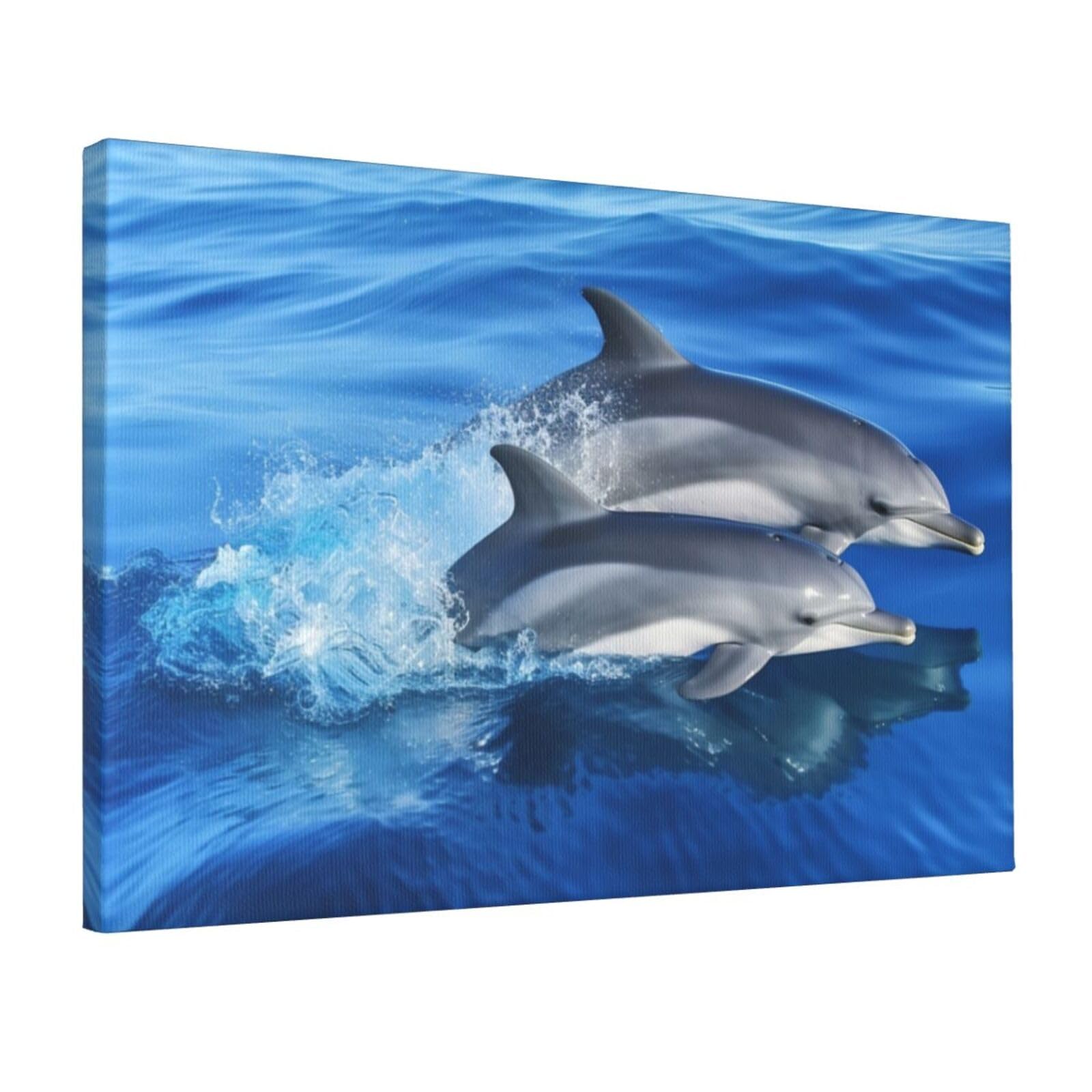 Canvas Wall Art for Living Room Wall Decor 12"x18" Modern Artwork Painting Pictures Hanging Canvas Prints Dolphin Family Aesthetic Wall Art for Bedroom Bathroom Office Wallart Decor