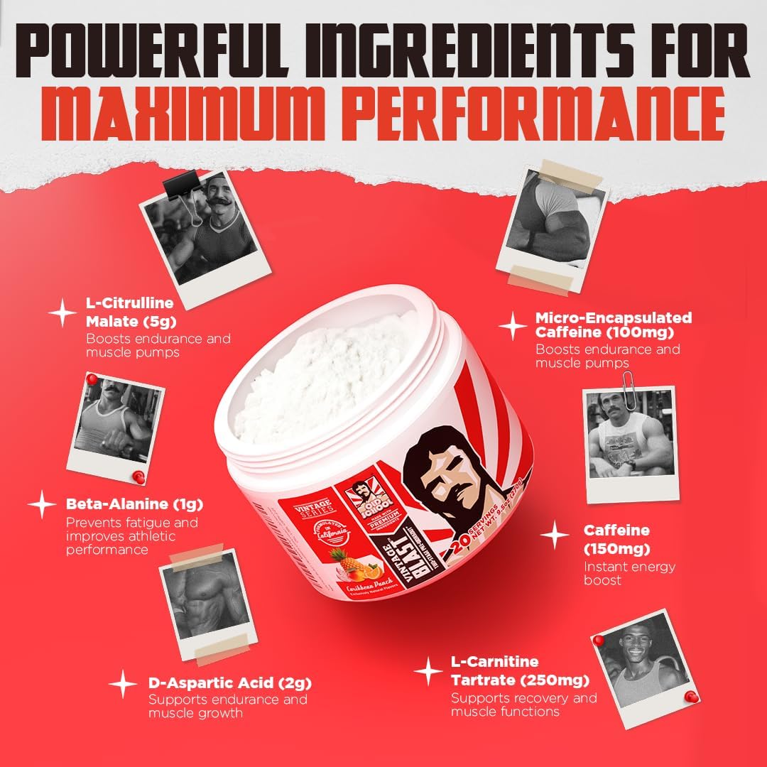 Old School Labs Ultimate 2 Stage Pre Workout for Explosive Energy, Massive Pumps & Focus - Preworkout for Men & Women - Natural Pre Workout Powder with Amino Acids, 250mg Caffeine, Caribbean Punch