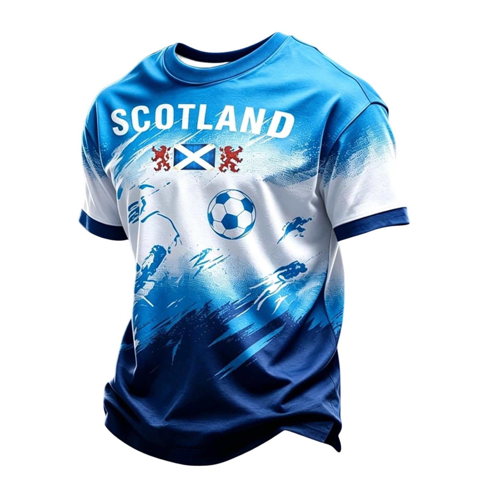 Football Tshirt Mens Scotland Flag Soccer T-Shirt Football 2026 Merchandise Retro Scotland Flag Short Sleeve Crewneck Tee for Fans & Supporters A Sky Blue