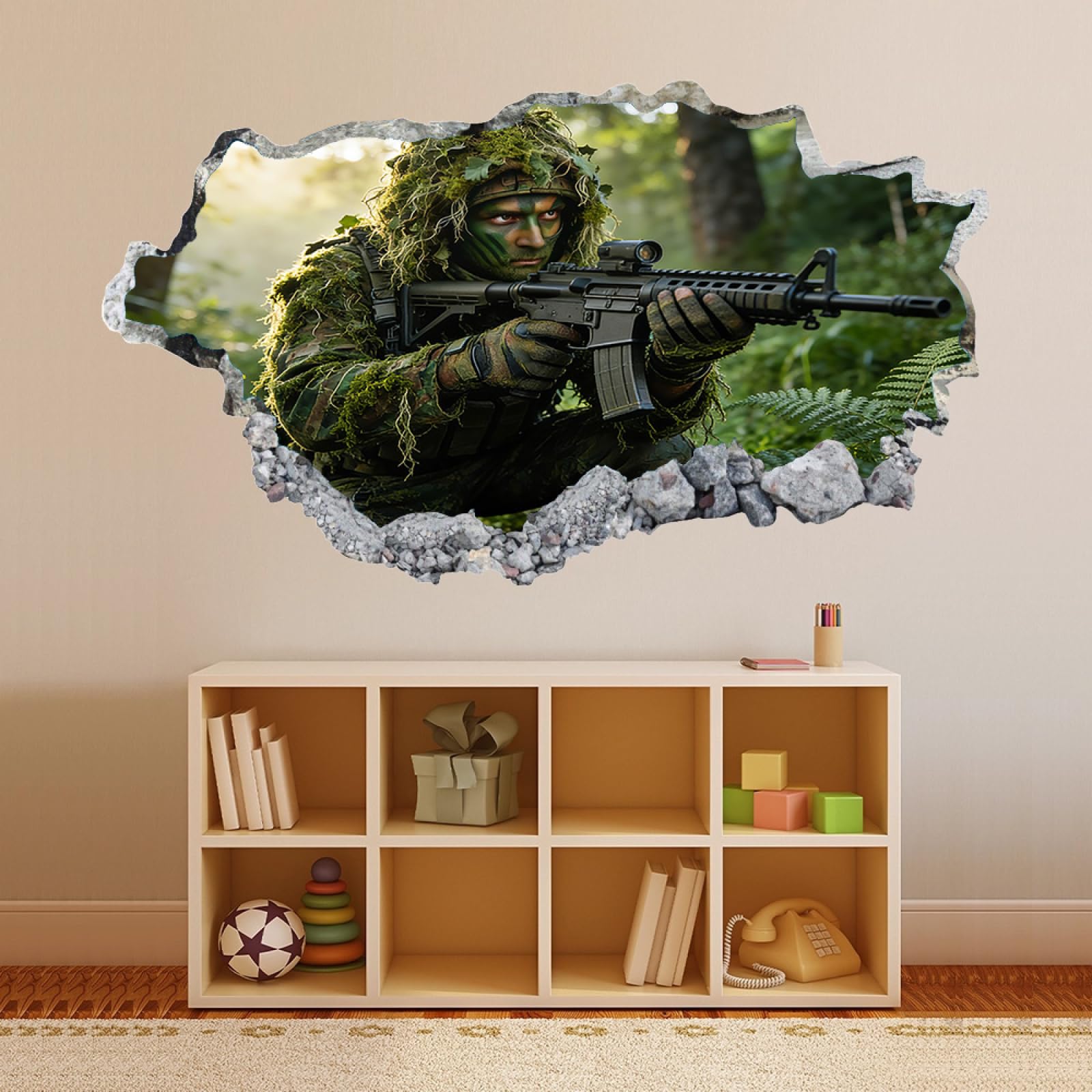 Vinilos Decorativos 3D Rotos Guerrero De La Selva Tatuaje de pared vinilo extraíble decoración del hogar Calcomanías impermeables para Guardería Habitación Decoración de pared 60x105cm
