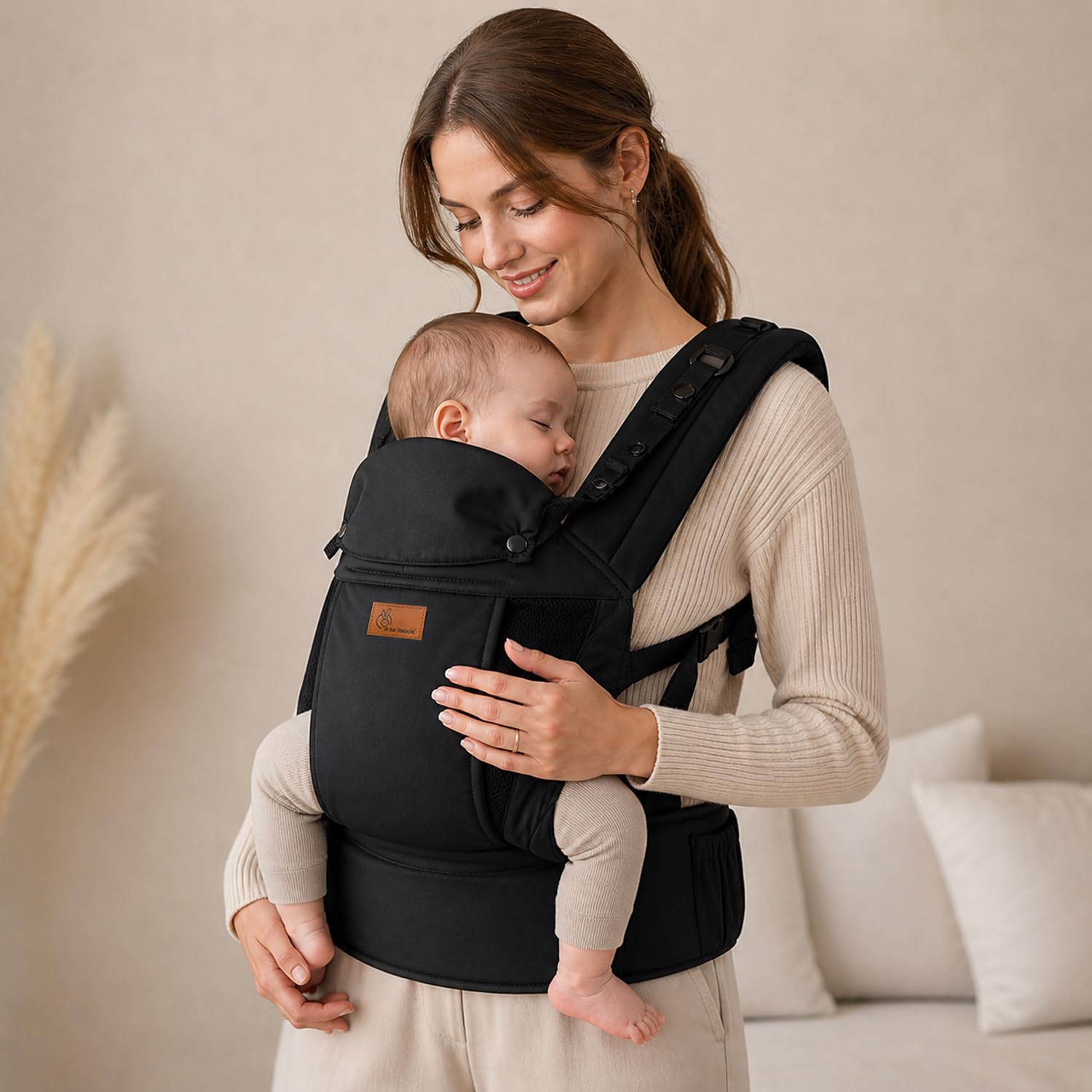 R for Rabbit Comfy Hug Ergo Baby Carrier for New Born | Front and Back Carry Position Adjustable Belt Ergonomic Kangaroo Bags for 4 Months to 2 Years Kids Upto 15 Kg (Black)