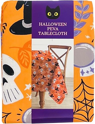 Miniatura 6 de Serafina Home Mantel de vinilo de Halloween vinilo PEVA con mantel de respaldo de franela reutilizable (hojas de esqueleto, 60 "x 90")