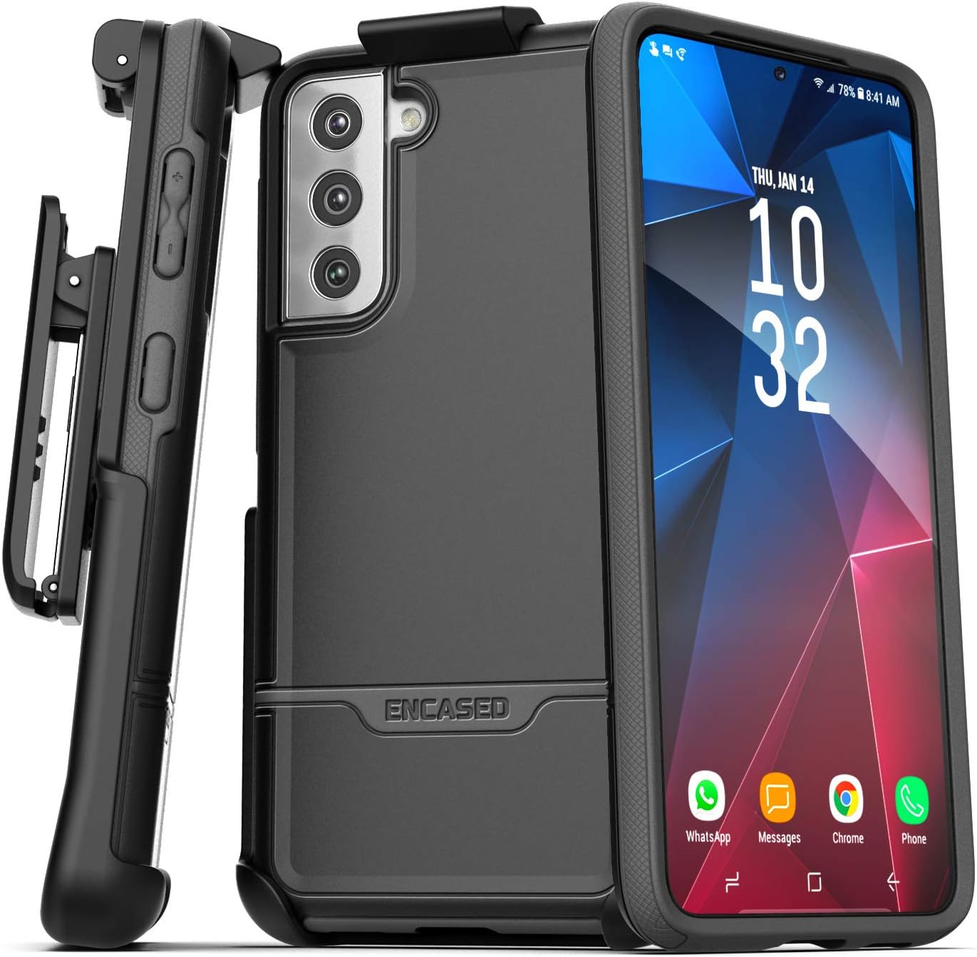 Rebel Series Designed for Samsung Galaxy S21 Belt Clip Case (2021) Protective Heavy Duty Holster Phone Case - Black (Black)