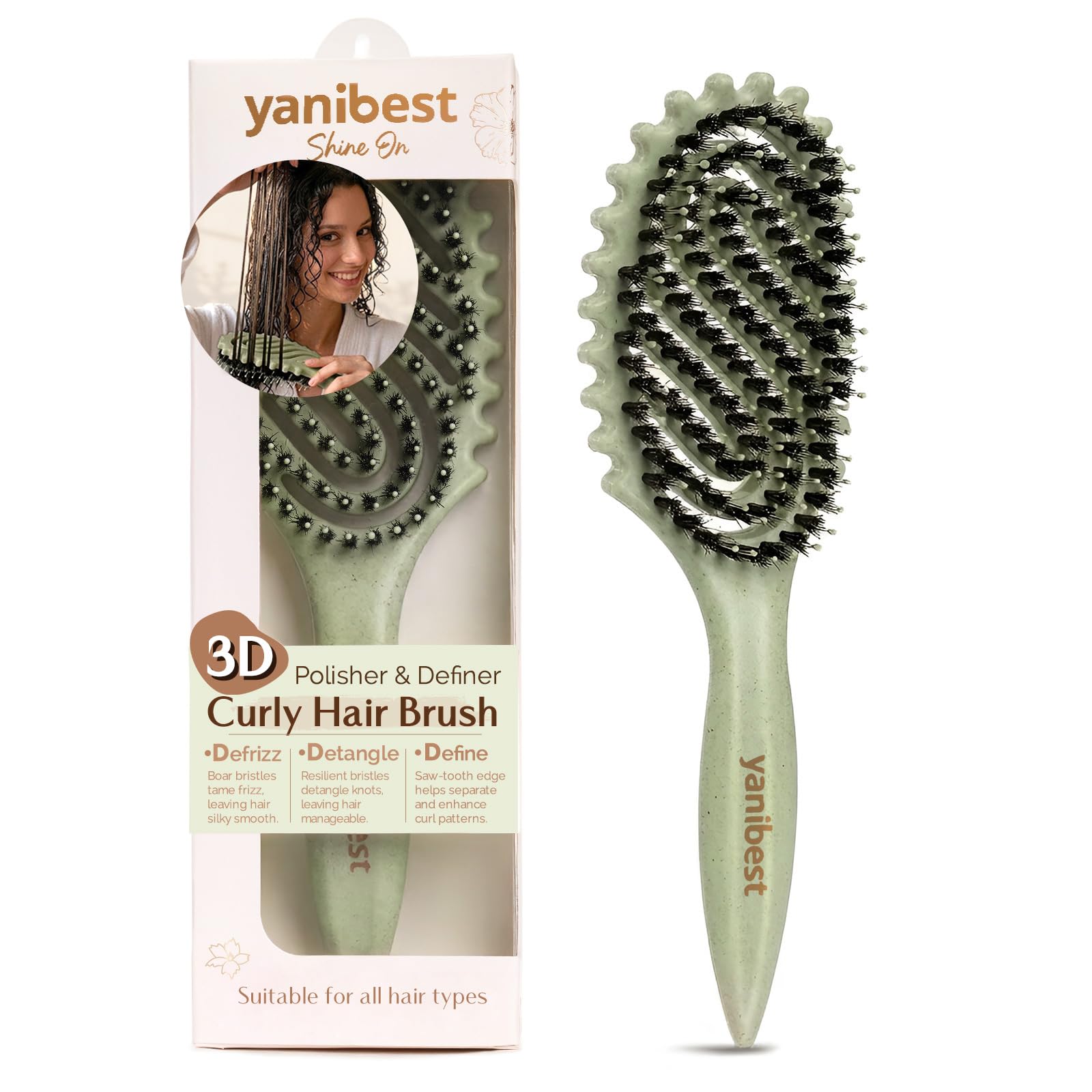 Yanibest Curly Vented Boar Bristle Brush