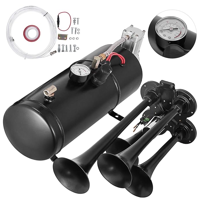 Buy VEVOR 4 Trumpet Train Air Horn Kit 12V Air Compressor 150PSI Air