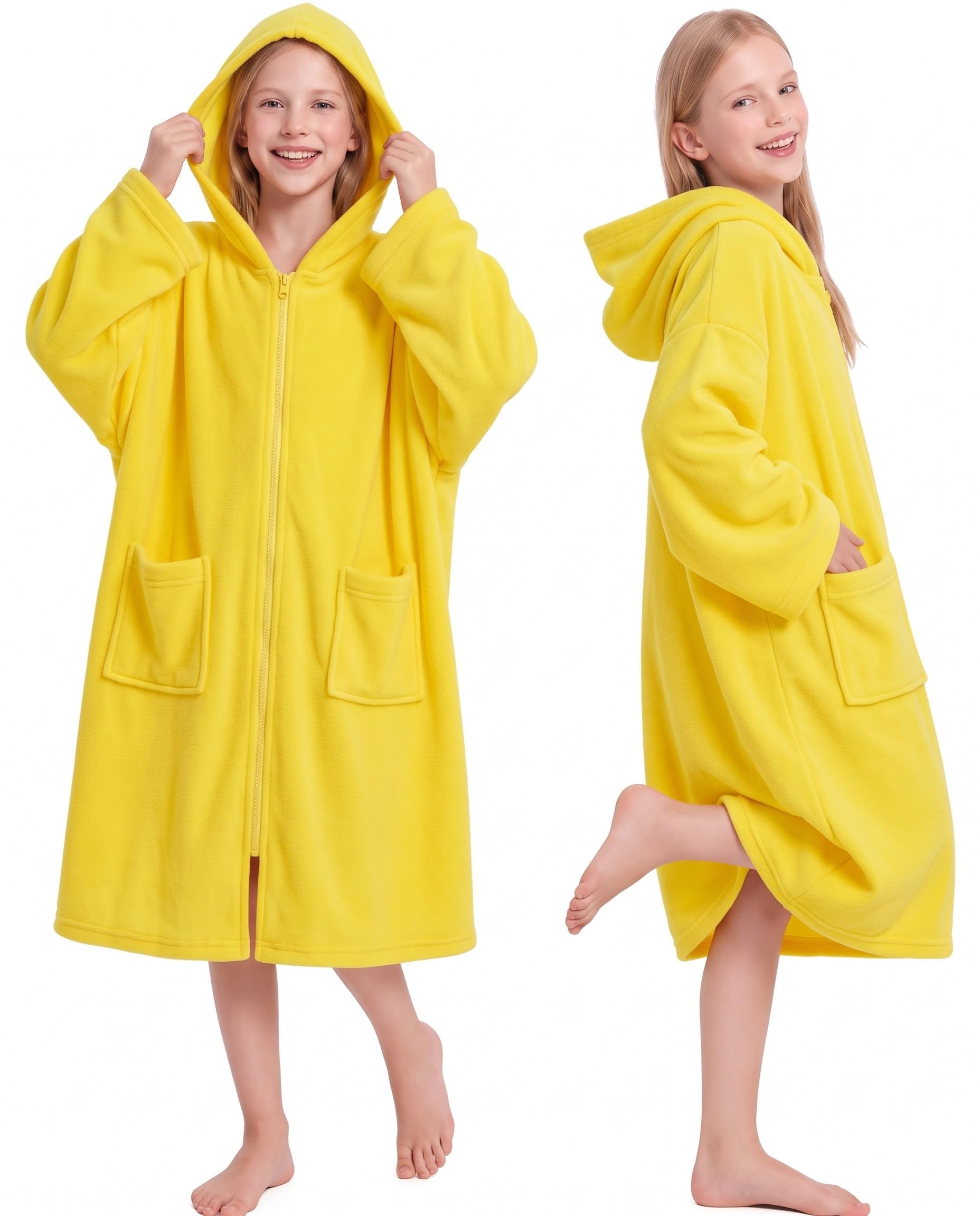 Cutecrop Kids Hooded Bath Towel, Soft Warm Zipper Swim Parka, Yellow