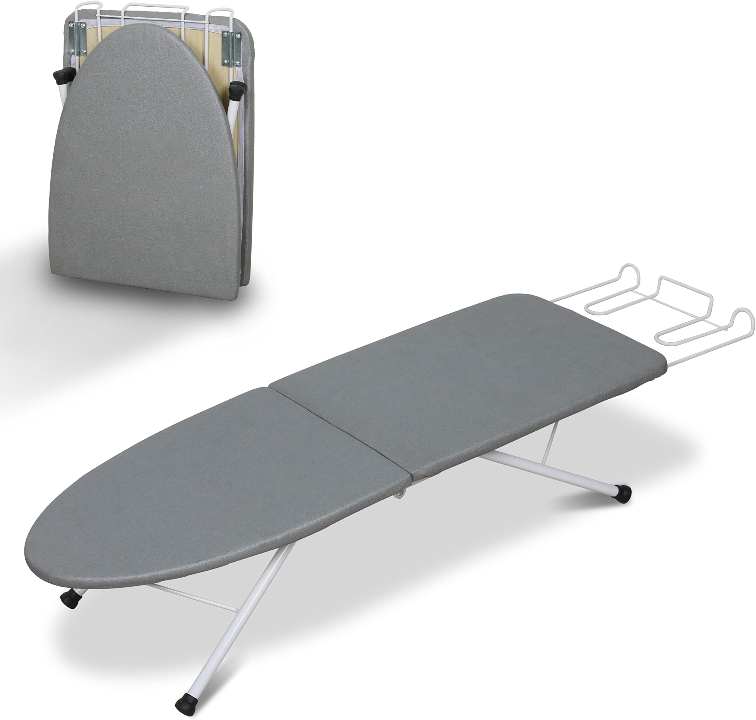 - ZOES HOMEWARE Tabletop Ironing Board,Portable Iron Board with Iron Rest, Foldable Small Ironing Board with Heat Resistant Cover and 100% Cotton Pad, 31.5"x11.8"x7", Grey