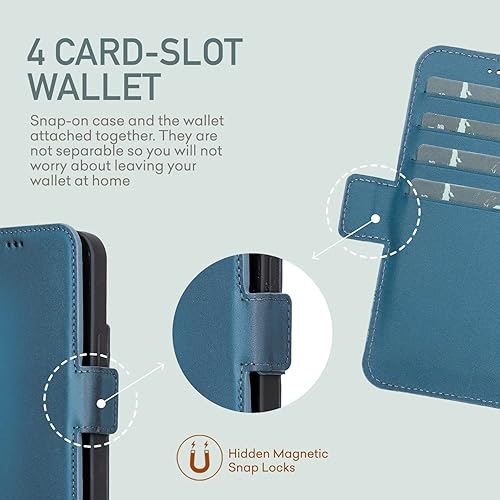 Miniatura 6 de Bayelon Funda para iPhone 13 Pro de 6.1 pulgadas, funda de cuero de grano completo, funda magnética con ranuras para tarjetas, soporte y soporte