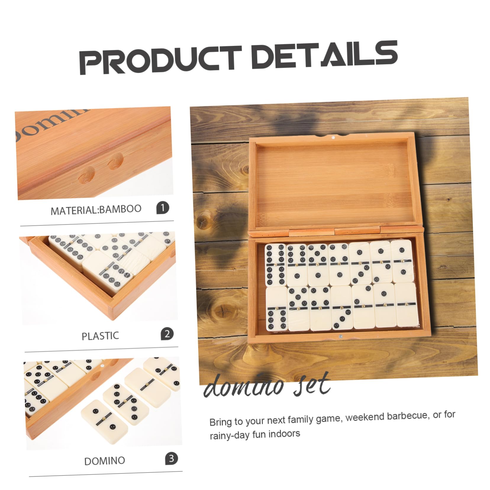 ifundom Jeu de Dominos en Bois Vintage pour Adultes et Garçon et Filles Boîte de Dominos en Bambou Tuiles de Jeu Classiques Familial Présent Loisirs et Convivialité 1 Coffret