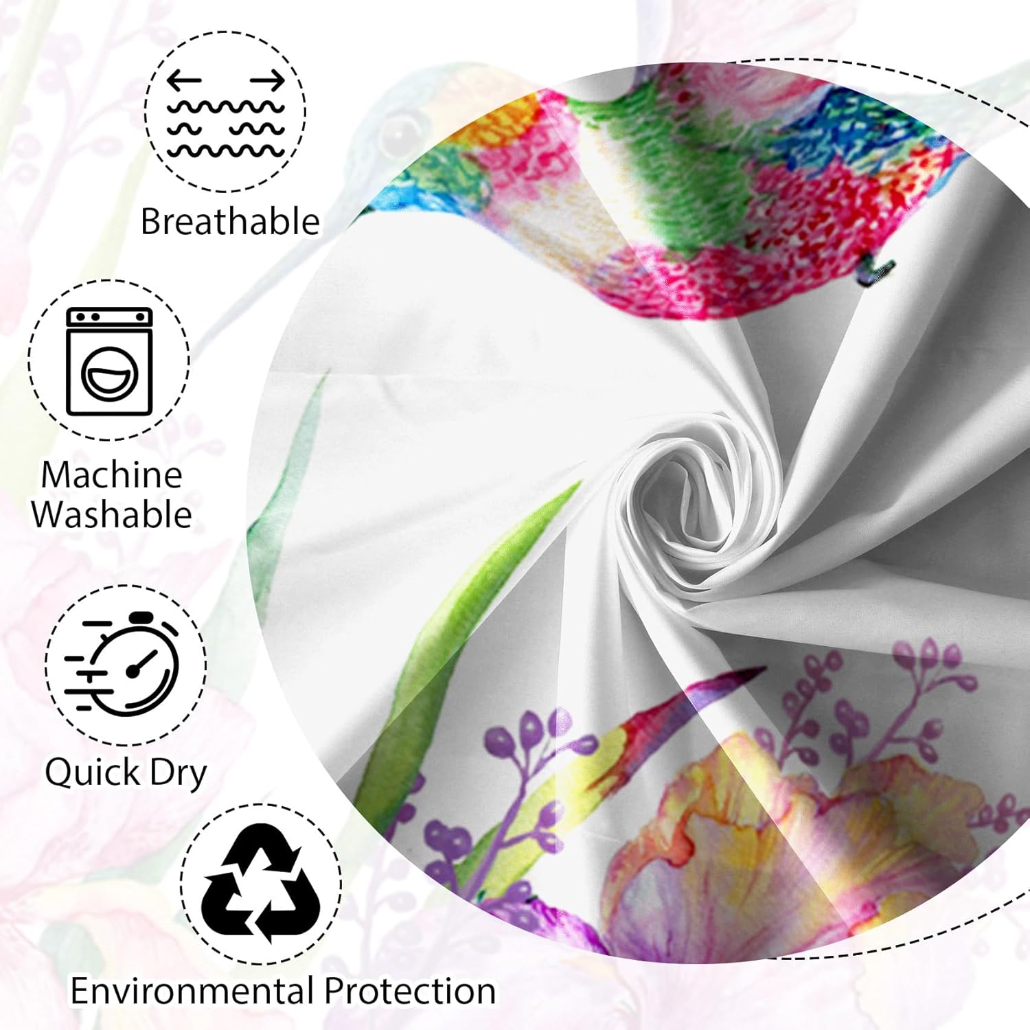 Renaiss 72x84 Inch Flower Hummingbird Shower Curtain Watercolor Pink Floral Blooming Bird Natural Plants Botanical Shower Curtains for Bathroom Decor Waterproof Polyester with Hooks
