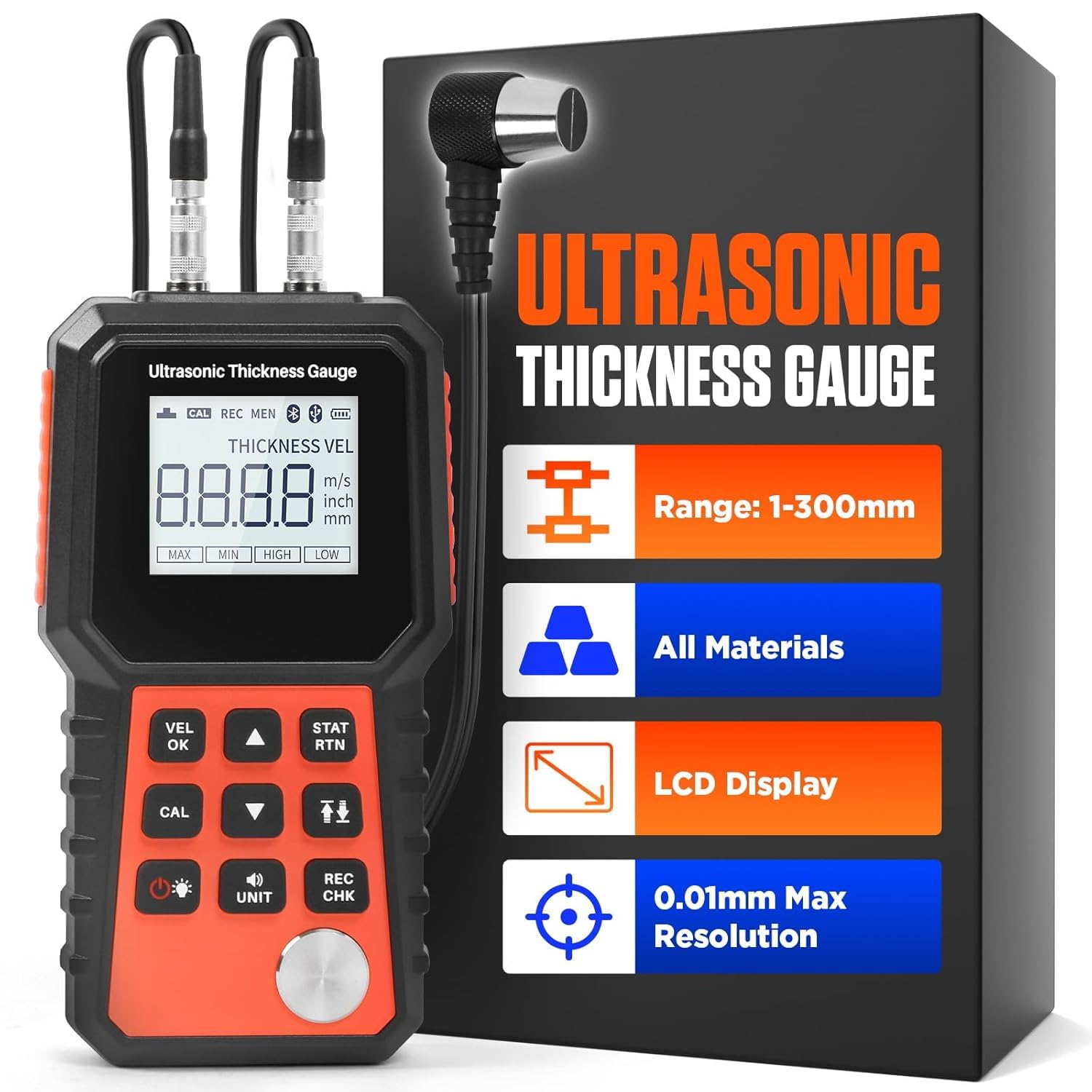 Ultrasonic Thickness Gauge Industrial-882 / Steel, Metals, Plastic, Glass, PVC, Pipes Thickness Gauge Meter – Range 0.039 to 11.81 inch | 2.4" LCD Display | Auto Calibration (All materiаl)-image-15