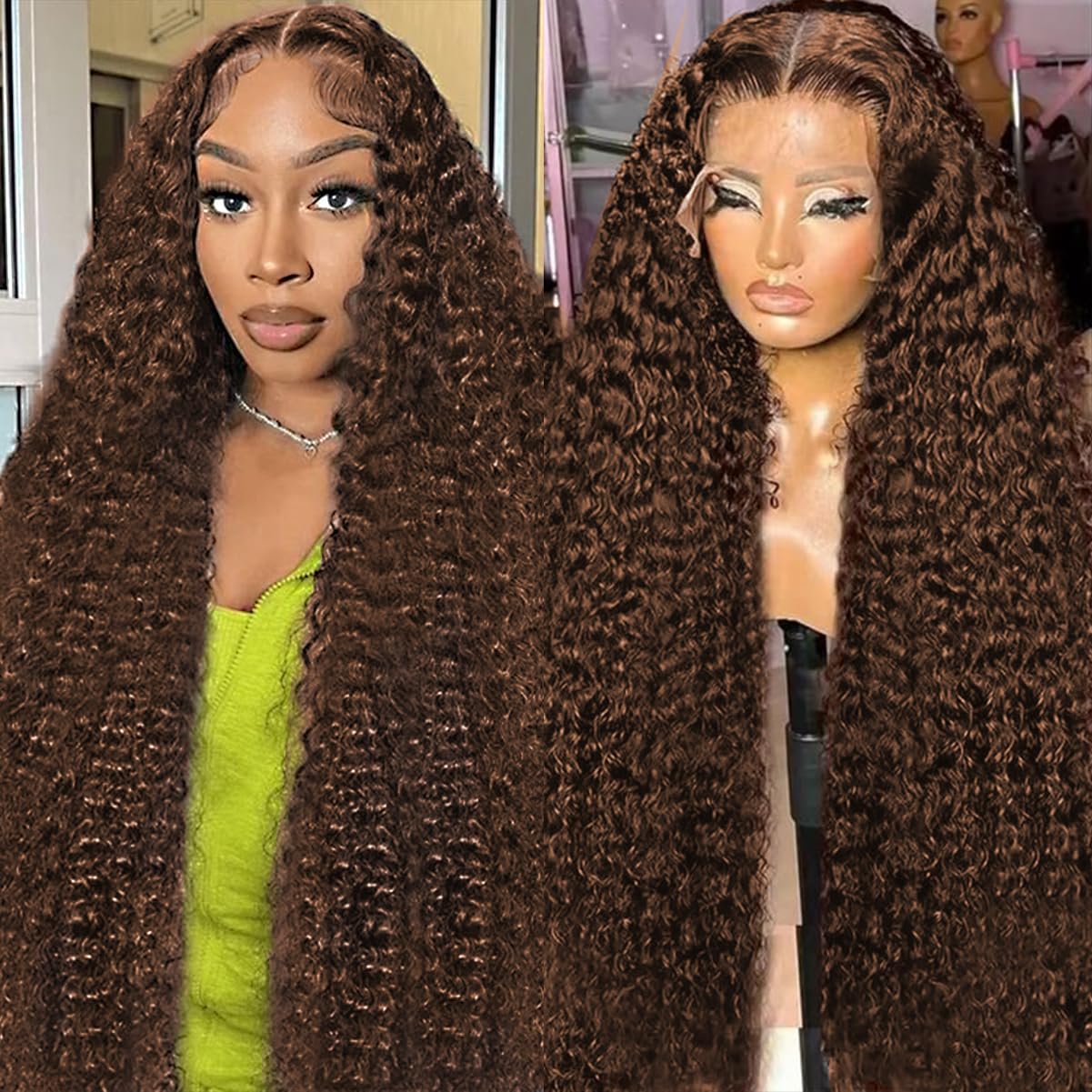 200 Density Chocolate Brown Lace Front Wig Human Hair 24 Inch 13x6 HD Deep Wave Lace Front Wigs Human Hair Colored Deep Curly Lace Frontal Wigs Glueless Wig for Woman Pre Plucked with Natural Hairline