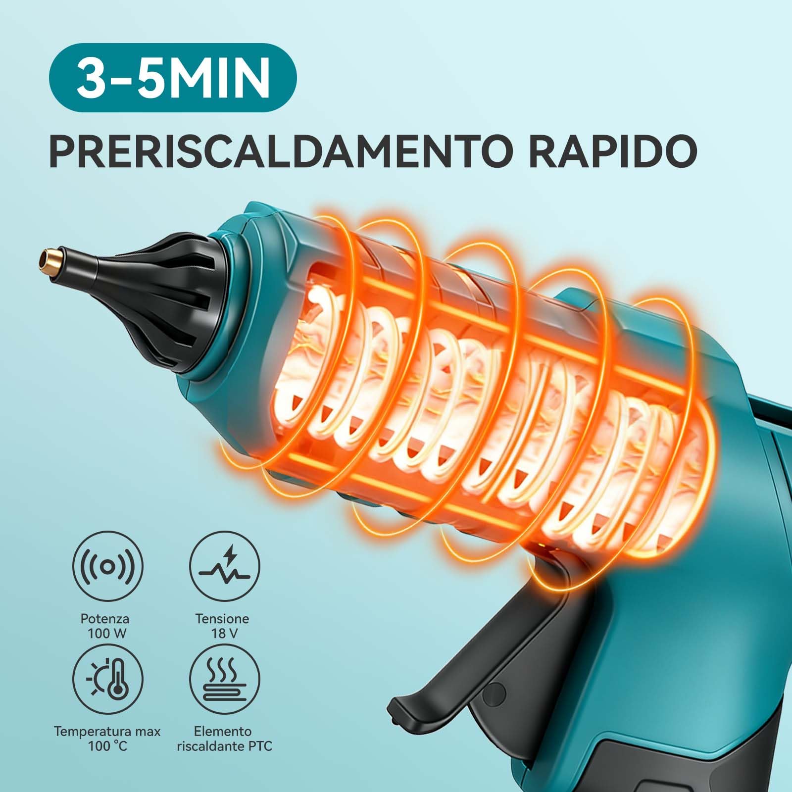 Yofidra Pistola a Colla Calda 100W Senza Fili - Pistola a Colla Calda con 10 Colla Stick (11mm), 2 Batterie 2.0Ah e Caricabatterie, Riscaldamento Rapido, Ideale per DIY, Riparazioni e Lavori Manuali