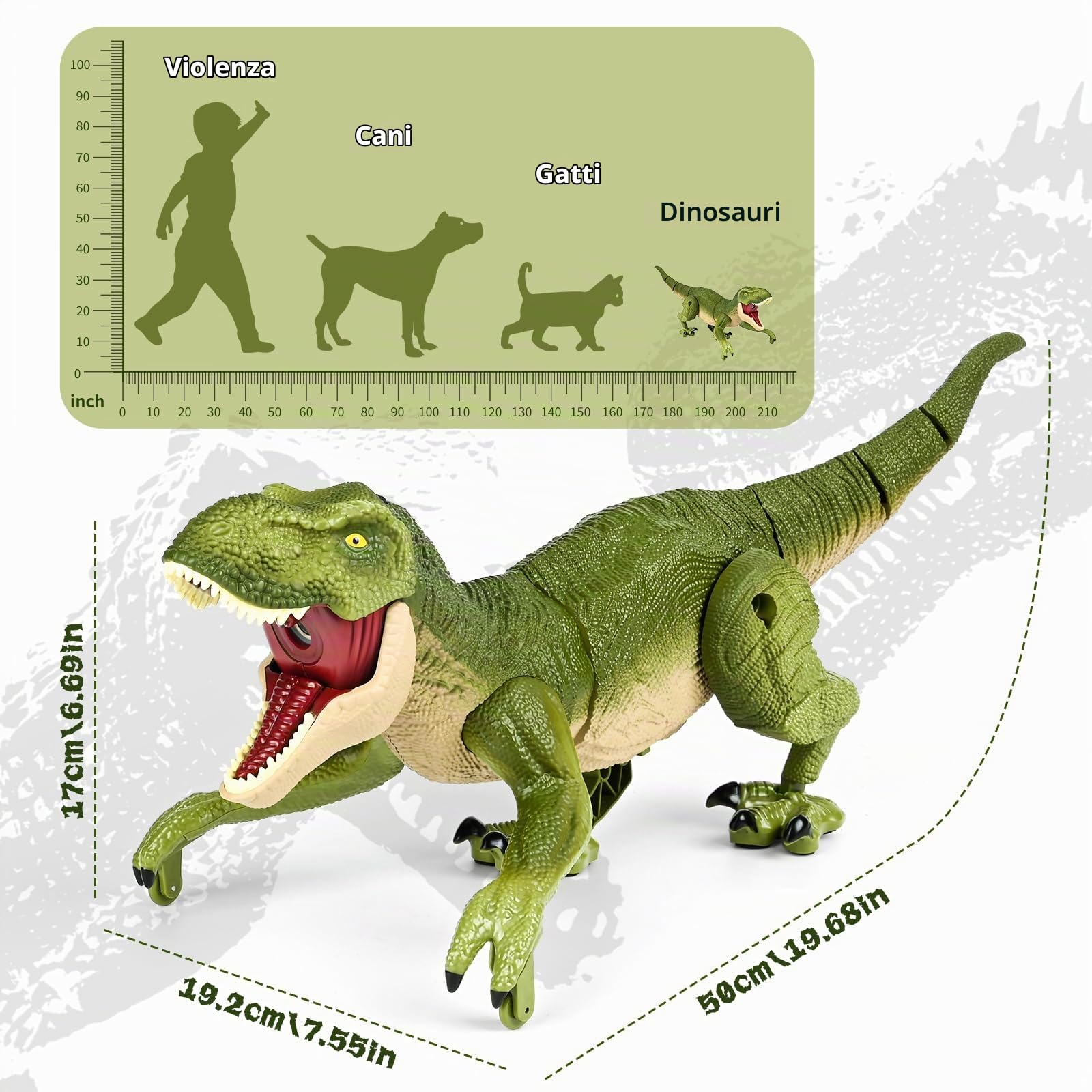 Regalo Dino telecomandato per bambini, Camminando e Ruggendo Dinosauro Giocattolo Realistici con Suoni Ruggenti e Luce LED,Dinosauro Robot Regalo per Bambini Ragazzi Ragazze 3-12 Anni (B)