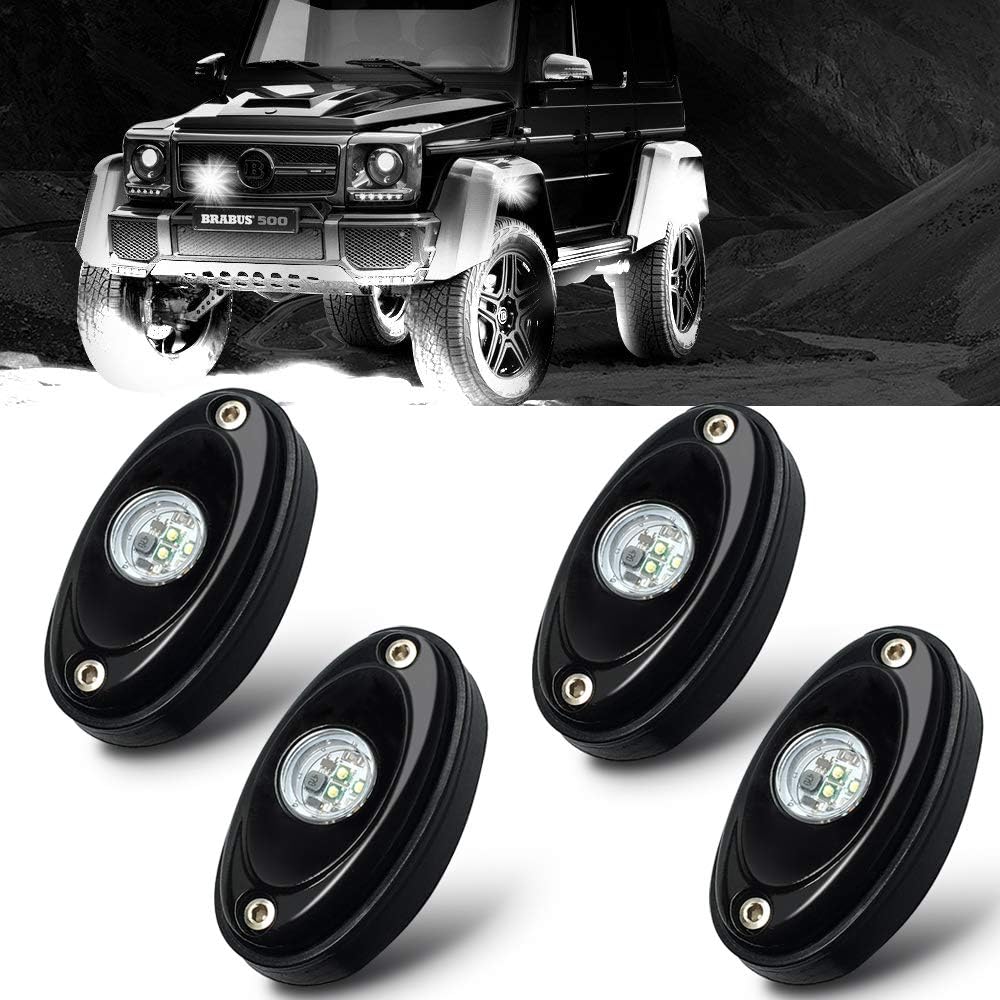 Rock Lights, Off road Lights with 4 Pods CREE LED and Extended wire ( 87" and 39" long ) for JEEP Truck ATV SUV 4x4 Underbody Glow Lights White Waterproof