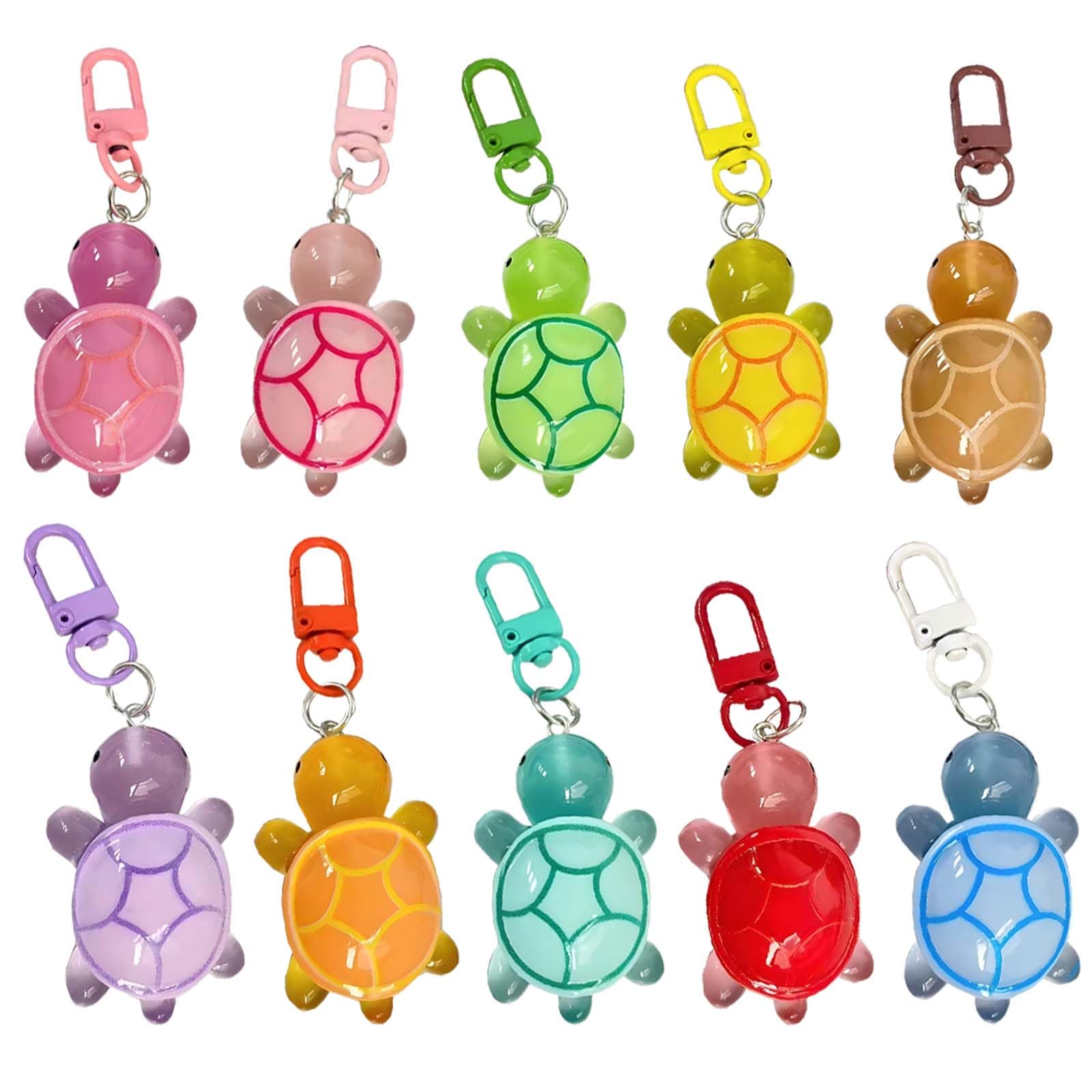 Roioiow 10Pcs Mini Luminous Turtle Keychain Bag Charms, Kawaii Keyrings for Women Kids, Purse Backpack Decor, Car Keys Accessory