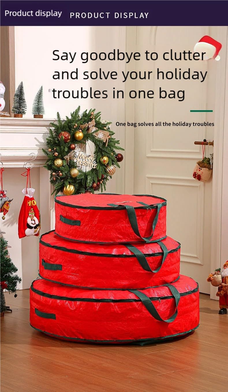 Holiday Wreath Storage Bag - Heavy-Duty Round PE Dust-Proof Container, 3 Sizes for Christmas, Valentine's Decor & Seasonal Organizer (Red/Green) (Large)