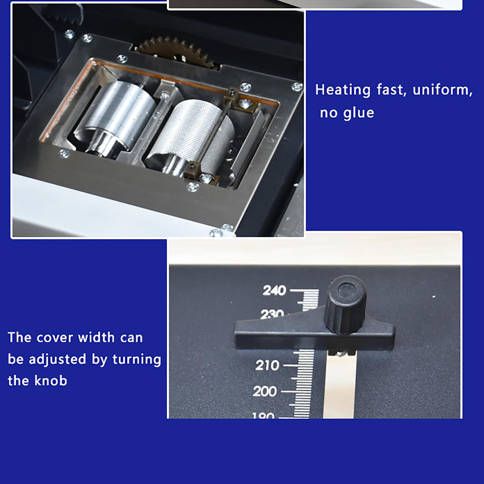 Rilegatrice elettrica per colla a caldo, temperatura e larghezza regolabili, durevole con guide scanalate per rilegatura efficiente di libri e carta nelle tipografie