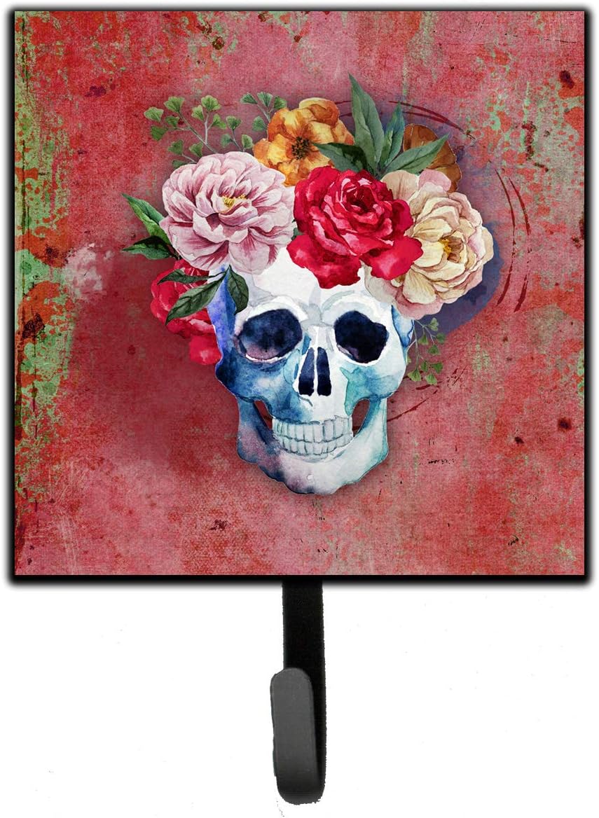 Caroline's Treasures BB5130SH4 Day of the Dead Red Flowers Skull Leash or Key Holder, Wall Hooks, Key Hooks Holder, Coat Rack Wall Mount, Coat Hooks, Hooks for Hanging Keys, Towels, Aprons, Leashes,
