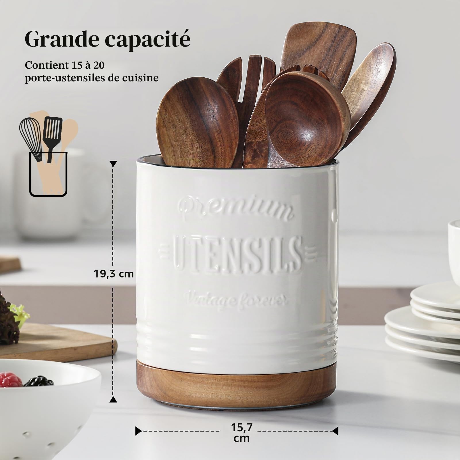 DOWAN Kitchen Utensil Holder 360 Rotating Container Kitchen Utensil Container Country House Style Kitchen Spoon Holder Beige Kitchen Decor