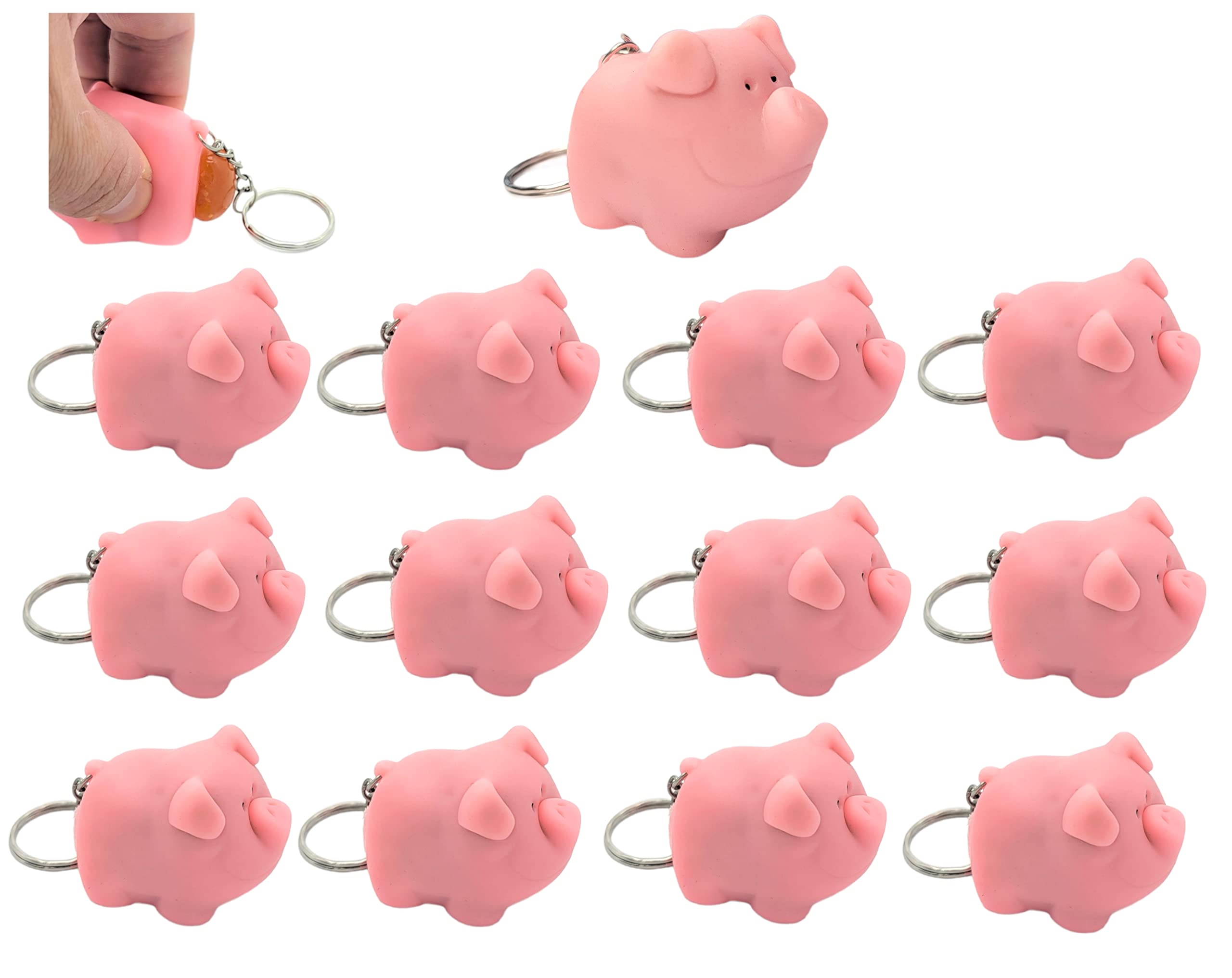 Zugar Land Naughty Squeeze Pooping Pink Pig Keychains (2") Animals Poop TURD Key Chain Ring, 12 Pieces, 2"