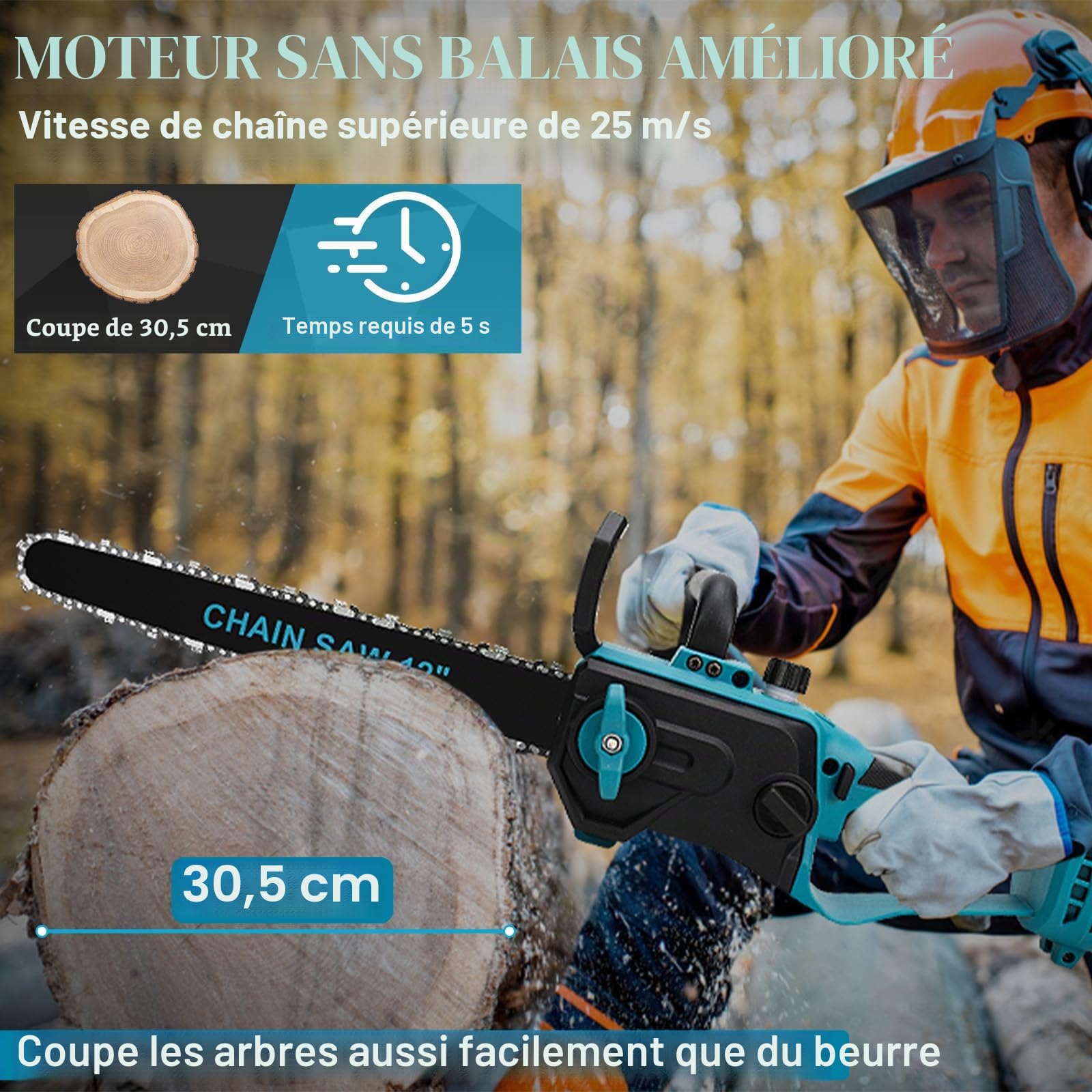 WingFly Tronçonneuse à Batterie 12 Pouces Compatible avec Makita 18 V, Tronçonneuse Électrique sans Fil, Vitesse de Chaîne 10 m/s, Mini Scie à Chaîne, 2 Chaînes (sans batterie)