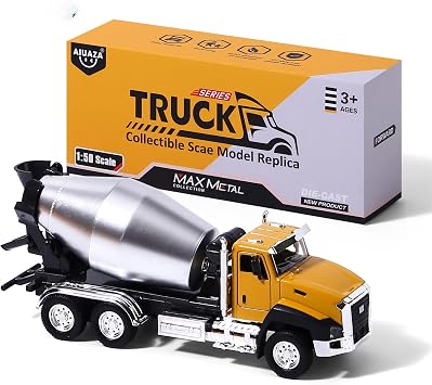AIUAZA 1/50 Engineering Construction Vehicle, Dump Truck, Excavator, Mixer, Only The Front of The car is Made of Alloy,Collection Model car, Boys Door Opening Pull Back car Toy Mixer Truck