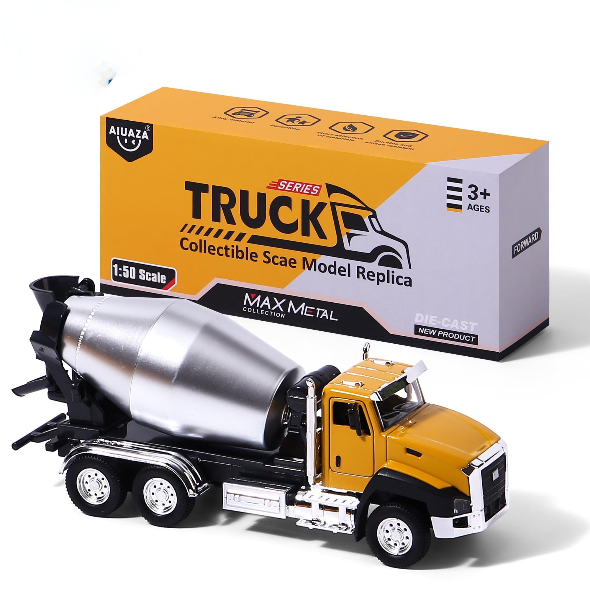 AIUAZA 1/50 Ratio die-Casting Engineering Construction Vehicle, Mixer Truck, Alloy Collection Model car, Boy's Door Opening Pull Back Car Toy(1 szt. blender Truck)