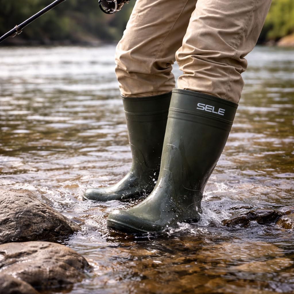 Sele Stivali da Pesca Corti Impermeabili - Stivali da pesca con Suola Antiscivolo, Leggeri e Resistenti - Stivali Ideali per pesca, agricoltura, edilizia e outdoor