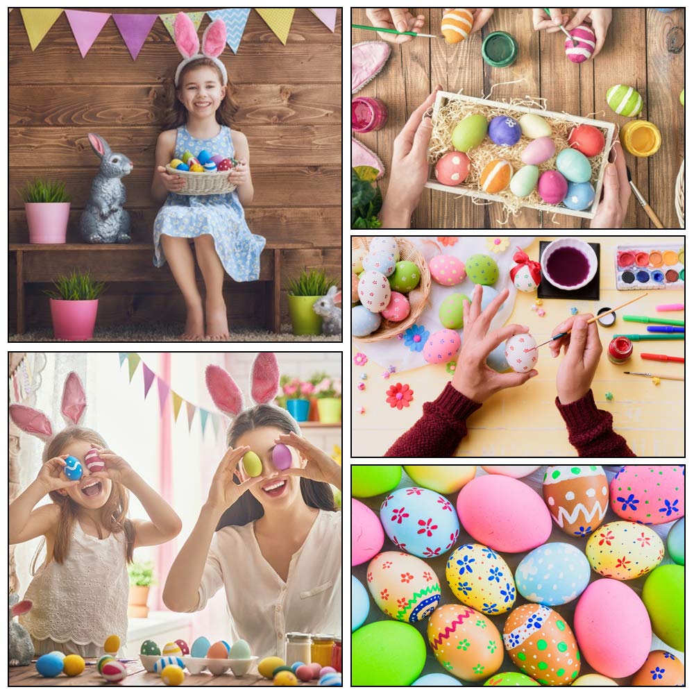 Wishstar Huevos de Pascua, 50 Piezas Huevos de Pascua para Pintar, Huevos de Plastico Blancos Decorativos, Huevos Colgantes con Cuerda, Manualidades de Pascua, para Colgar para Decoración y Regalo