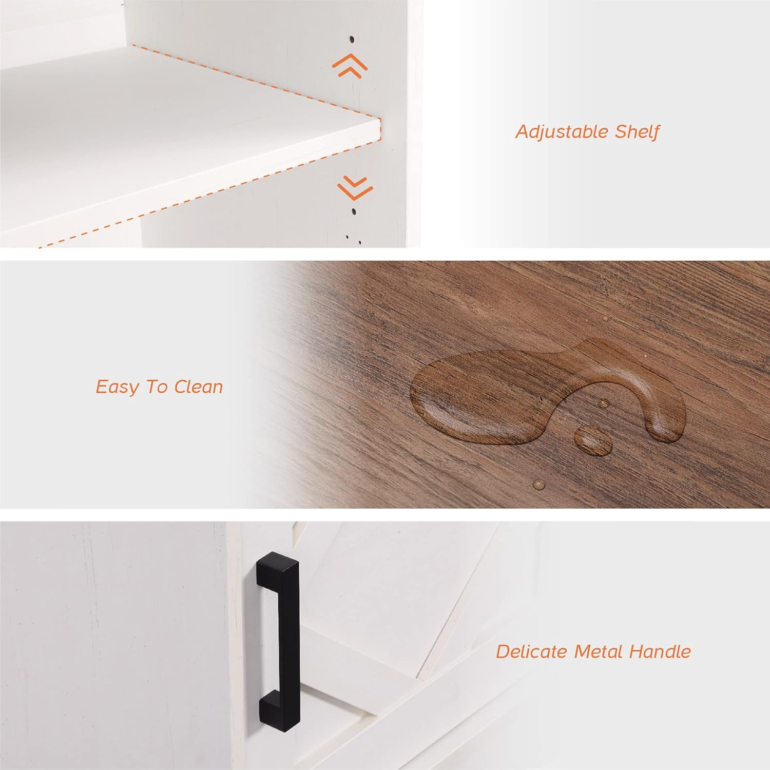 WAMPAT 24.3-inch Tall Farmhouse End Table Set of 2 with Drawer and Barn Door Cabinets for Living Room, Wood Rustic Nightstand for Bedroom,Wood Scoring-Style Purposeful Distressing,Antique White