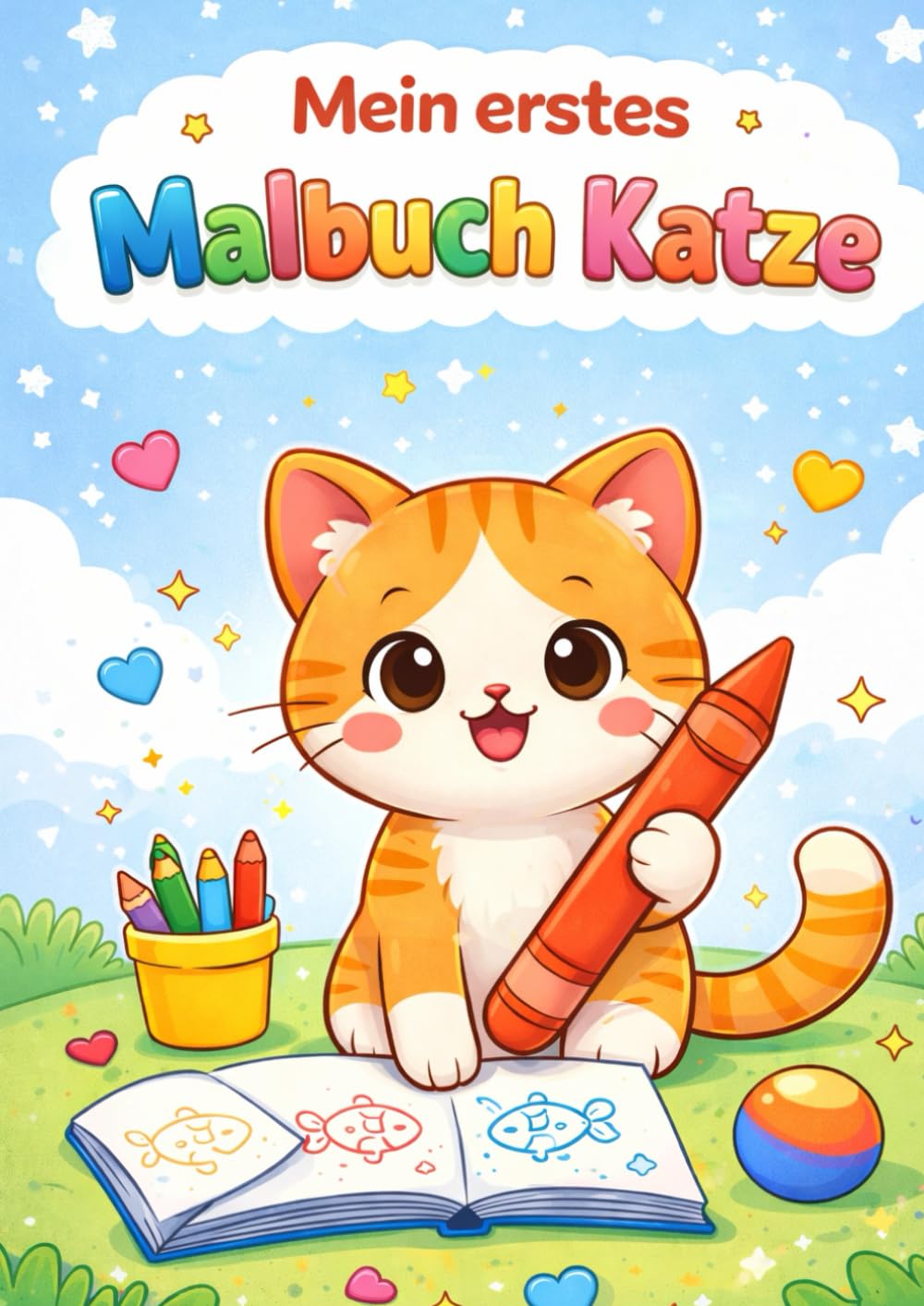 Malbuch Katze – Mein Tag mit der kleinen Katze: Einfaches Ausmalbuch für Kinder ab 2 Jahren mit großen Flächen, Alltagsszenen und Suchbildern