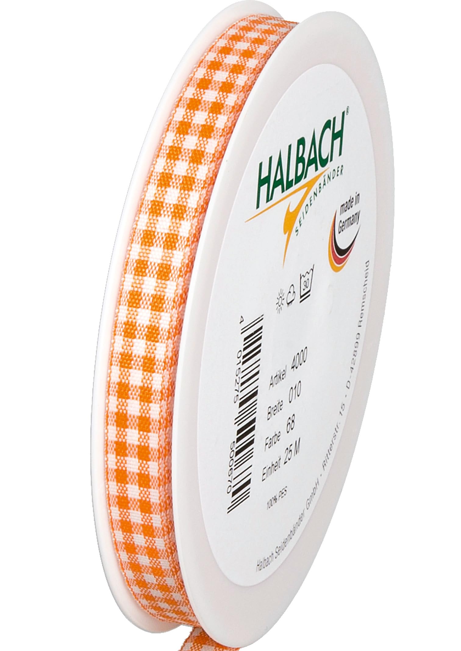Halbach Seidenbänder Premium Vichy Checked Gift Ribbon (Orange), 10 mm