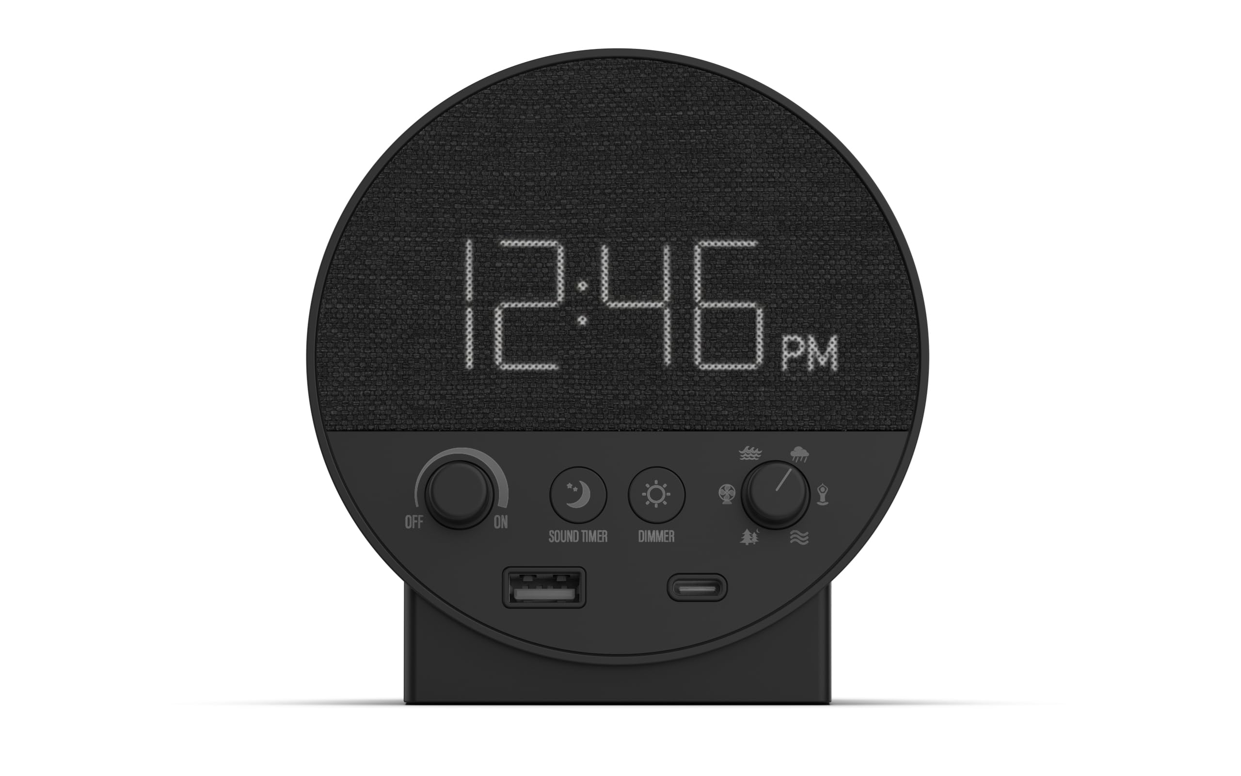 NONSTOP Station R Wellness Clock with Sound Machine, GentleWake Alarm, 6 Sleep Sounds, Dimmer, USB-C Charging, White (Black)
