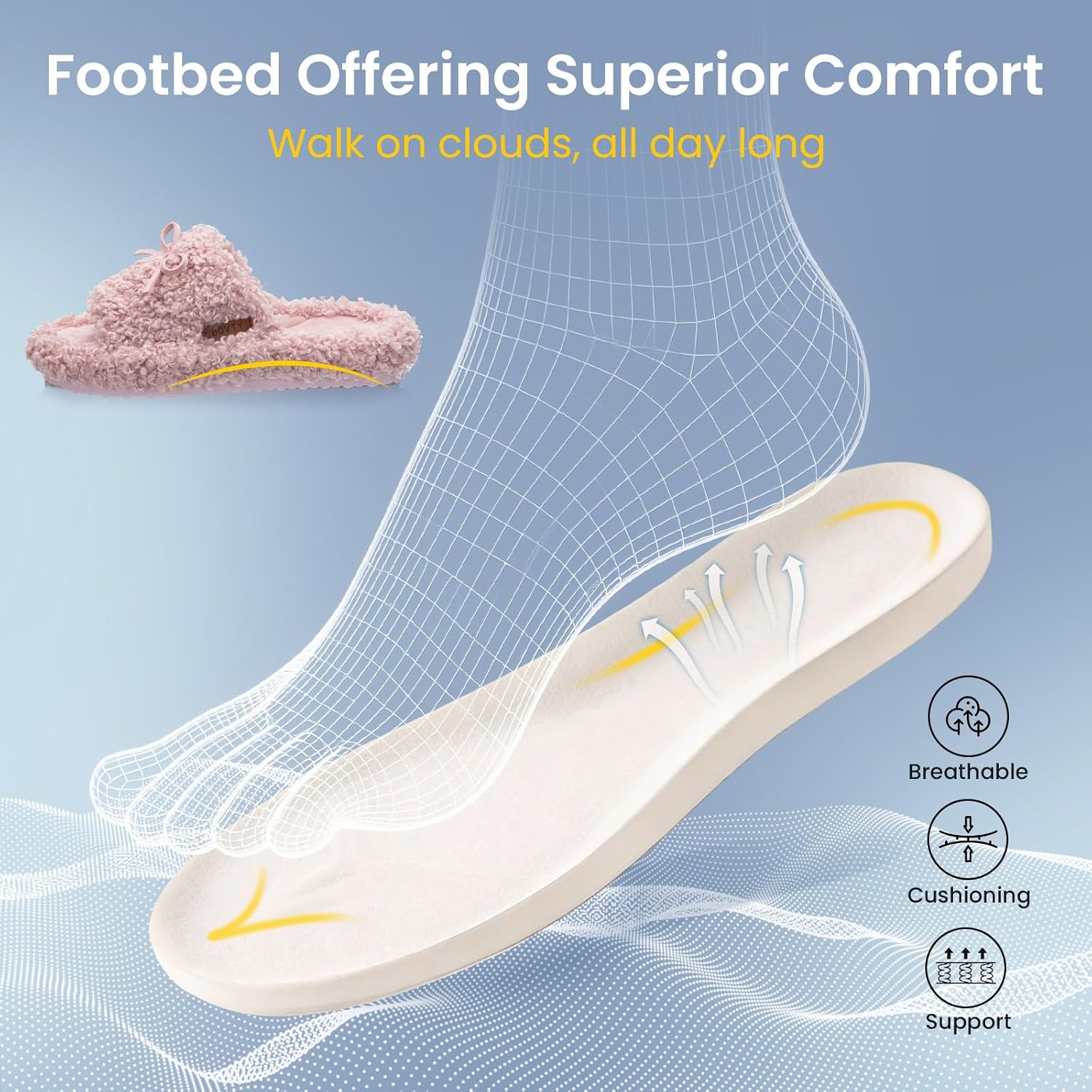 Womens Fuzzy Open-toe Slippers Memory Foam Indoor House Shoes image 4