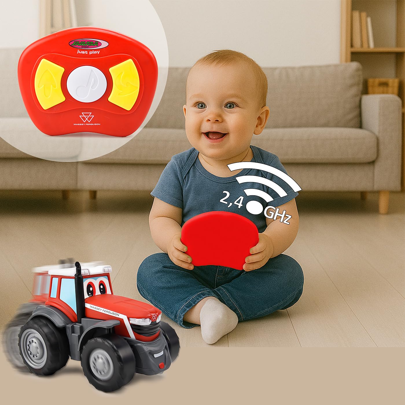 Jamara Massey Ferguson My First 405321 Tracteur RC 2,4 GHz avec Son – Jouet agricole, Jouet agricole, Cadeau pour Enfants, Premier véhicule télécommandé